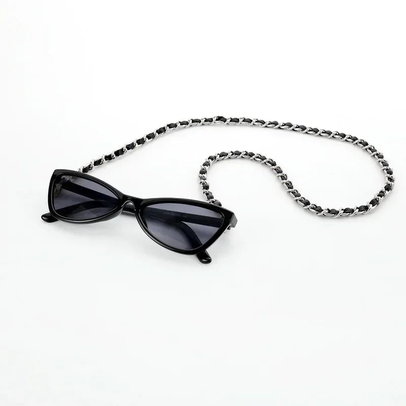Trendy Luxury Gold Color Glasses Holder Neck Chain Straps Fashion PU Leather Metal Sunglasses Accessories