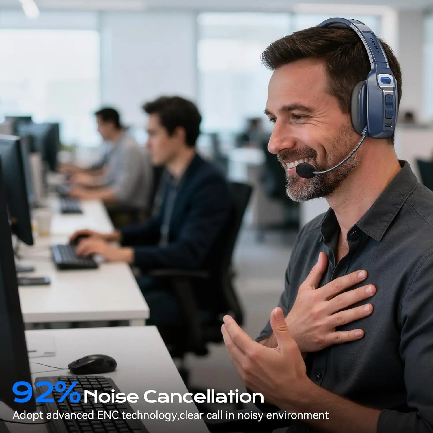 Trucker Bluetooth Headset with AI Noise Cancelling, 62 Hrs Wireless On-Ear Headphones for Home Office Remote Work Zoom